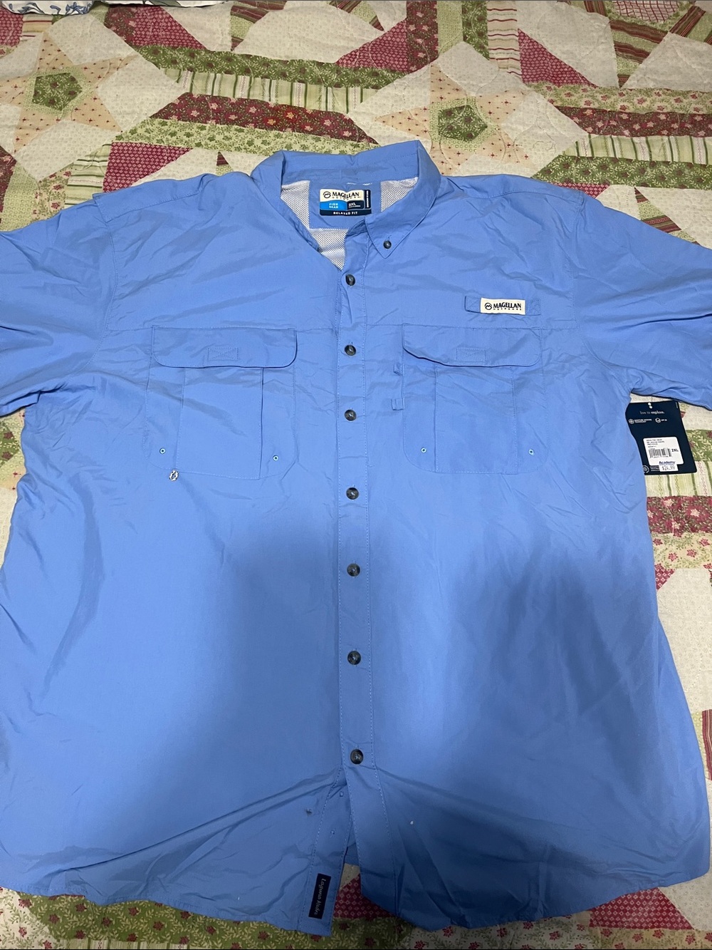 Magellan Outdoors Men's Light Blue Short-Sleeve Button-Front Outdoor Shirt